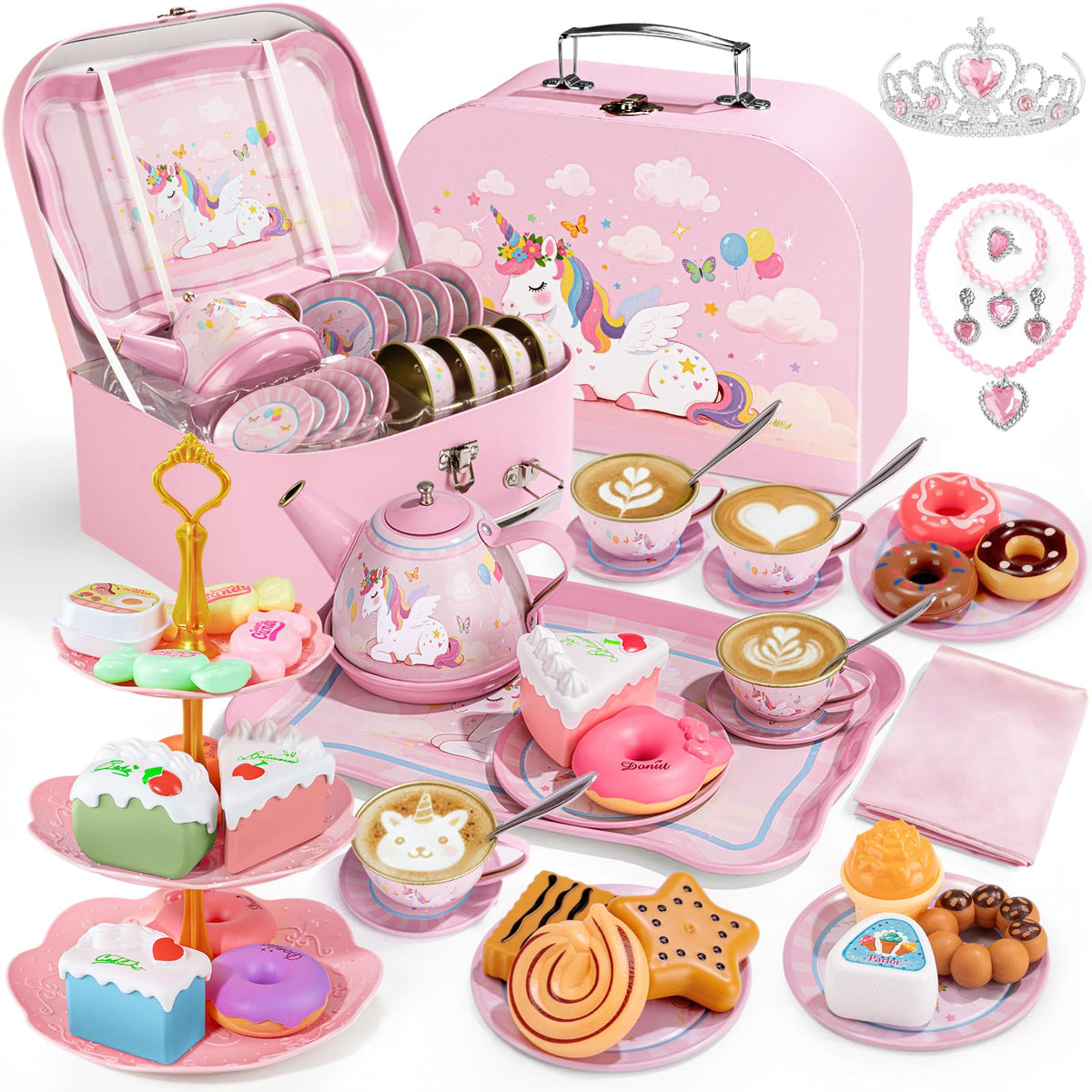iAOVUEBY Tea Party Set crowns for pretend play spark imagination during tea time