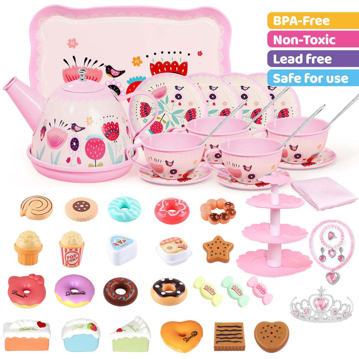 iaovueby Tea Party Set tea cups with smooth rims for safe play.