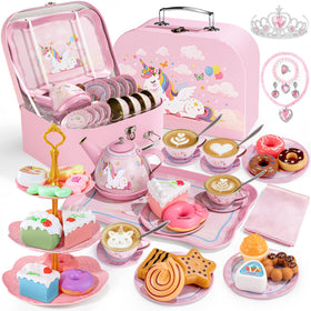 iAOVUEBY tea party teapot and tray for imaginative play and social interaction