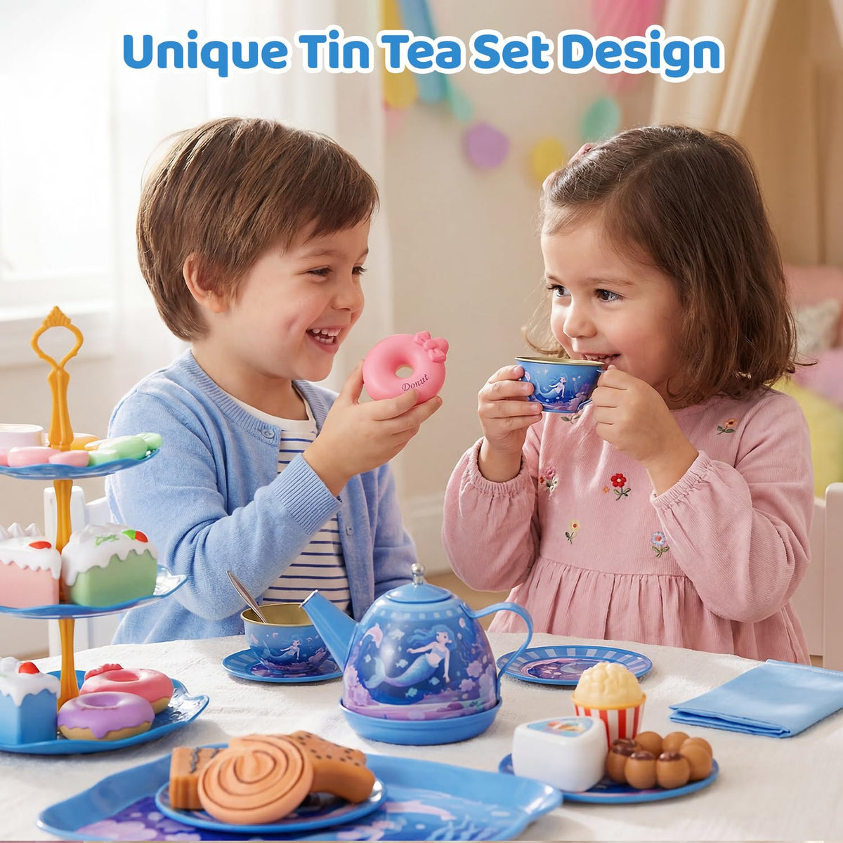 iAOVUEBY Tablecloth and dinnerware create the tea party scene.