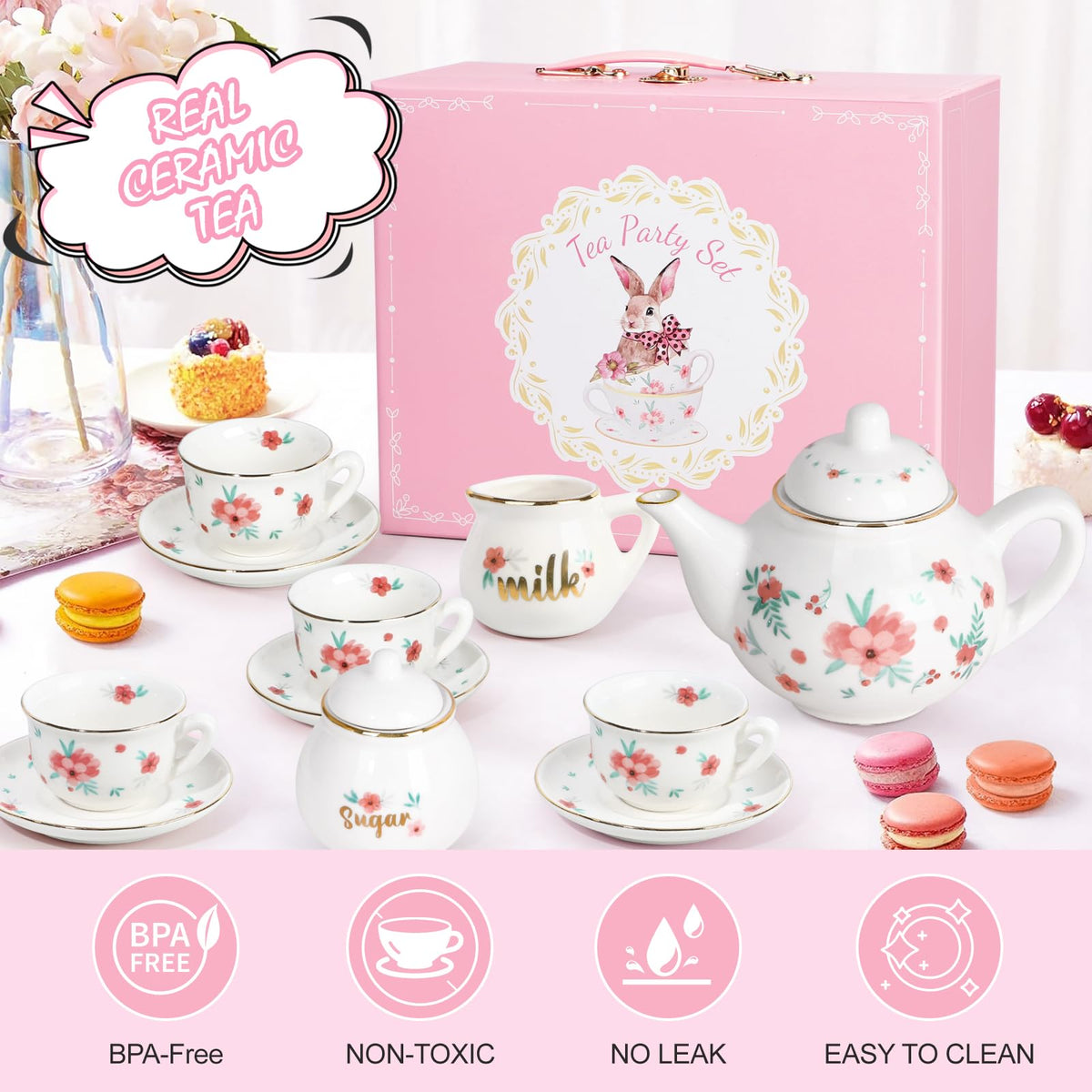 iaovueby tea set golden border rim, adds a touch of elegance