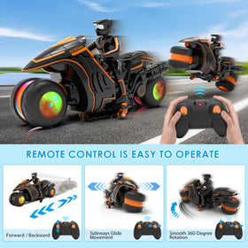 iappadore RC motorcycle performs 360° spins for dynamic tricks