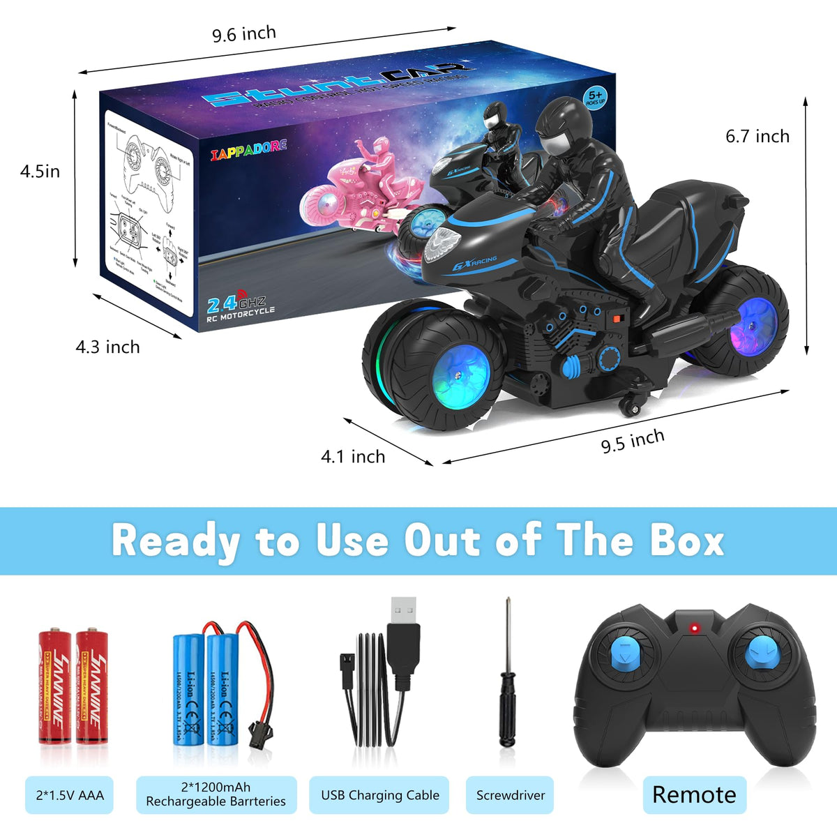 iappadore RC motorcycle remote range up to 100 feet for play