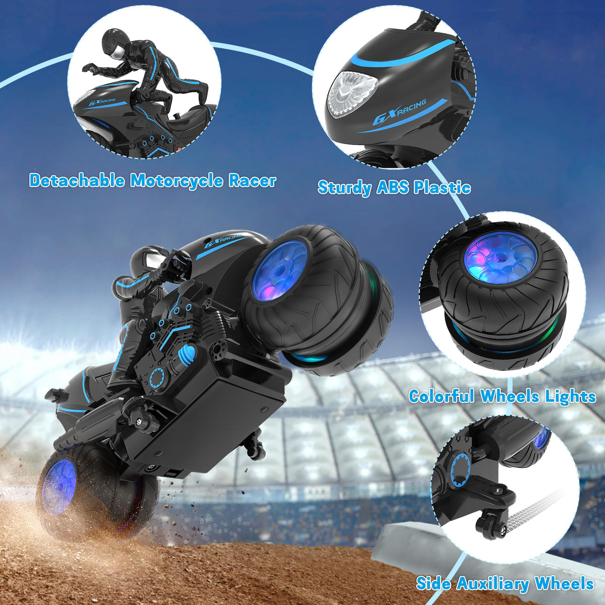 iappadore RC motorcycle side wheels boost stability during high-speed runs
