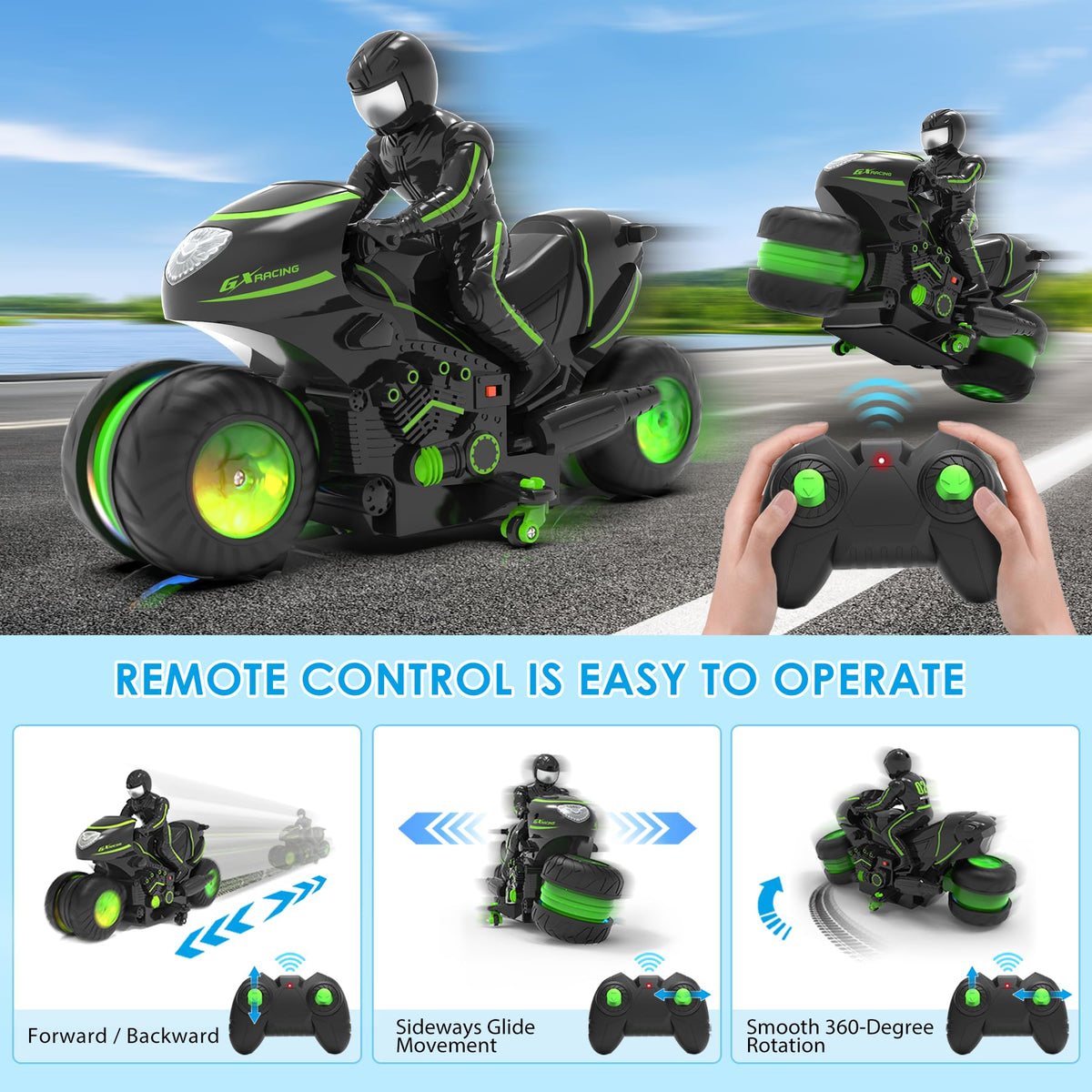 iappadore remote control motorcycle using 2.4GHz tech for interference-free play with friends