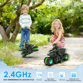 iappadore RC motorcycle made of durable ABS plastic designed for stunt landings