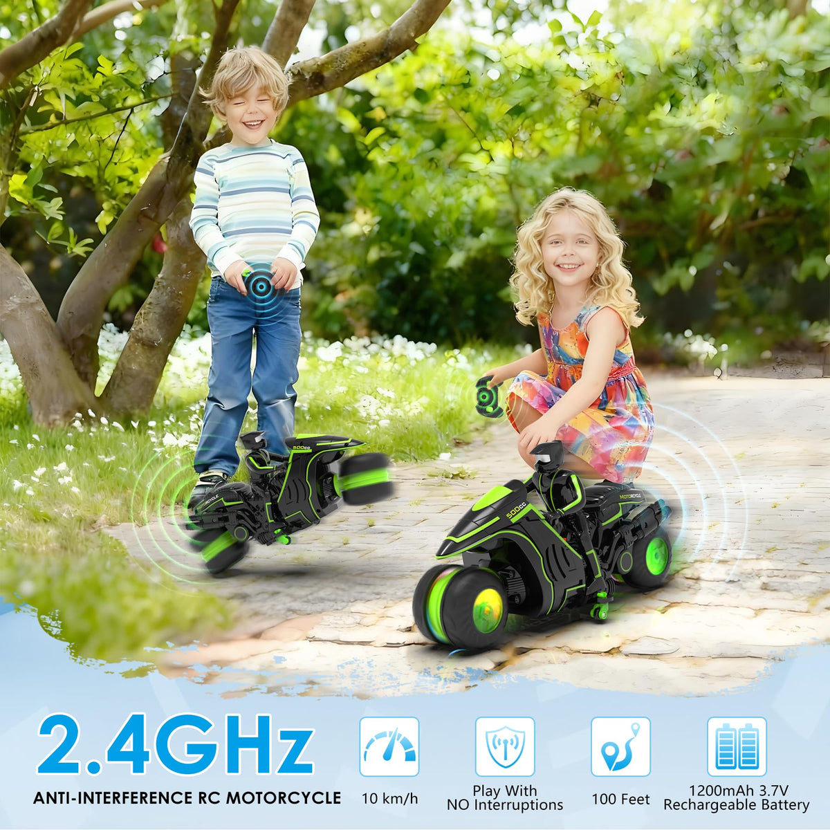 iappadore remote control motorcycle RGB wheels glow for day and night play