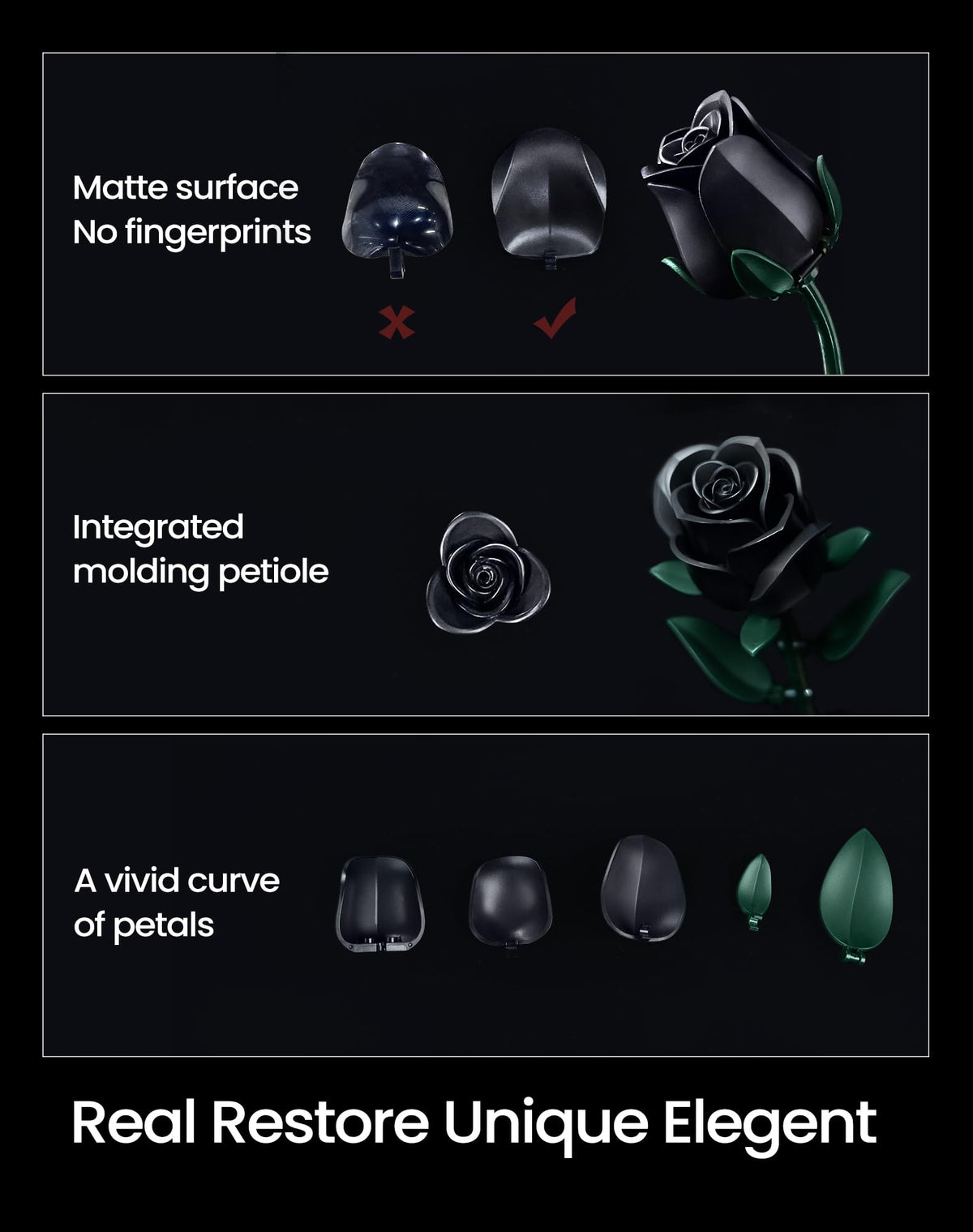 iATOM Black Rose Bouquet adjustable stems to fit various vases and layouts