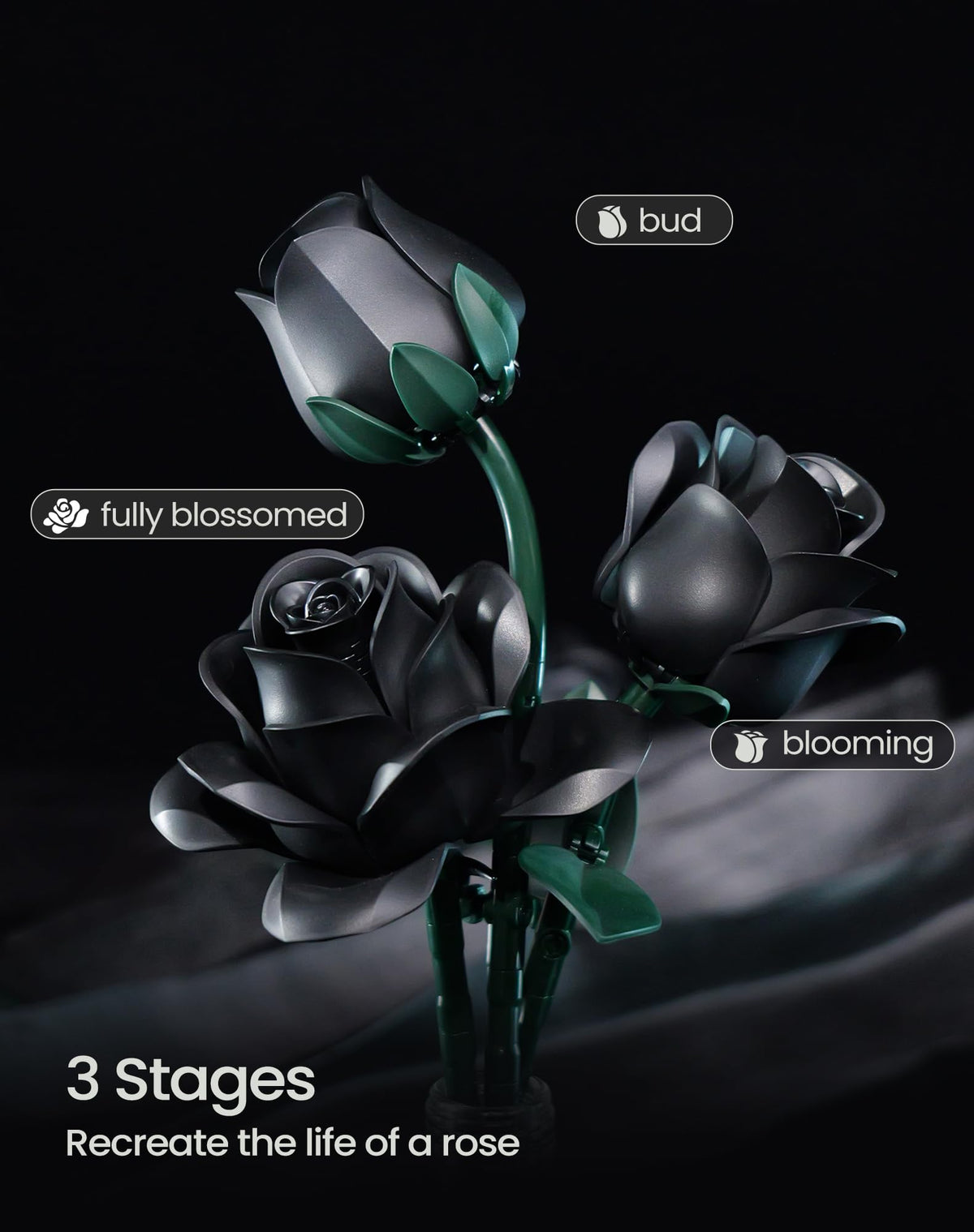 iATOM Black Rose Bouquet realistic petal shapes for lifelike look