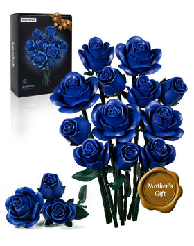 iATOM Blue Rose Bouquet bricks highlight navy petals for a striking home centerpiece