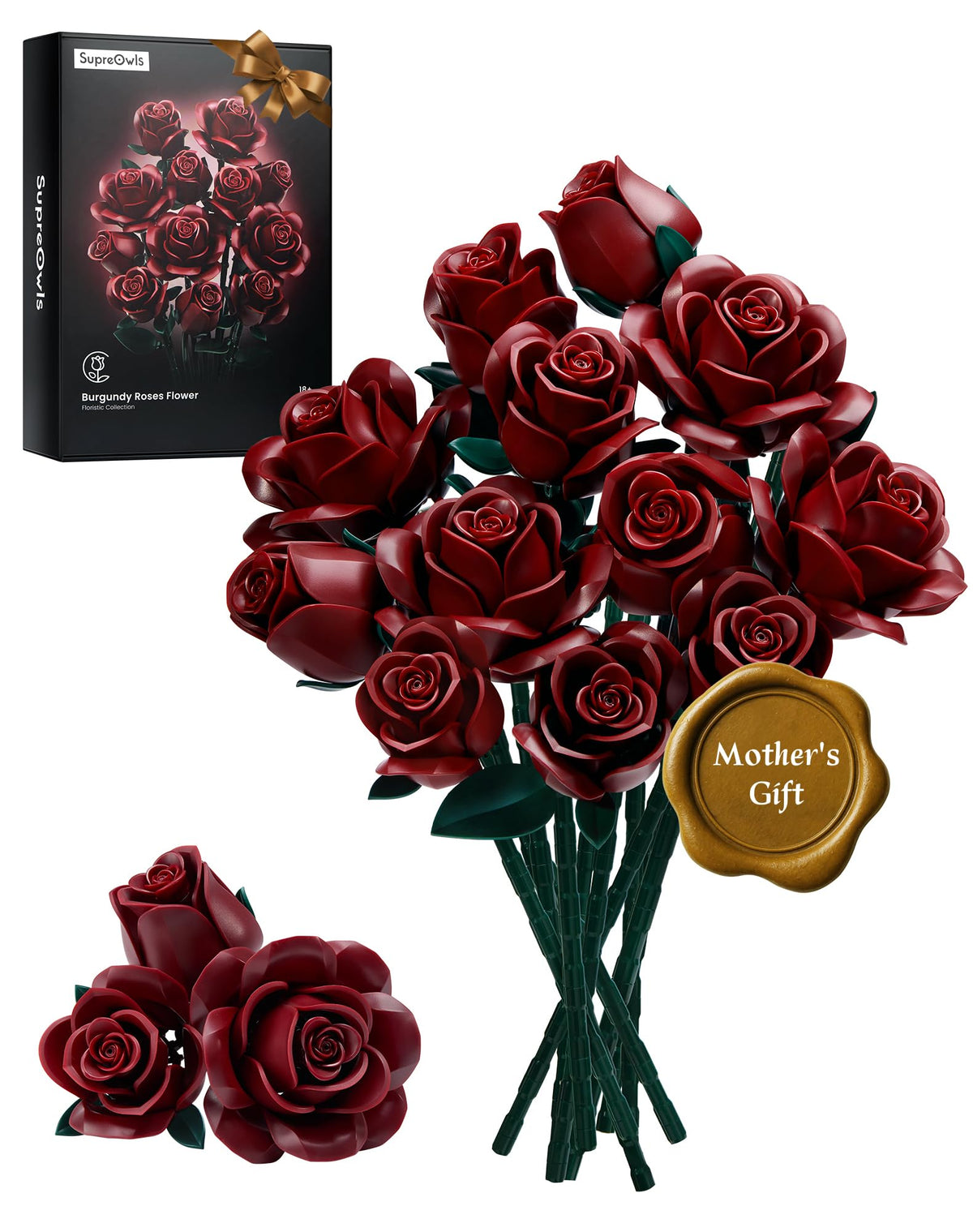 iATOM Burgundy red rose bouquet offers a durable, stylish centerpiece for modern homes.