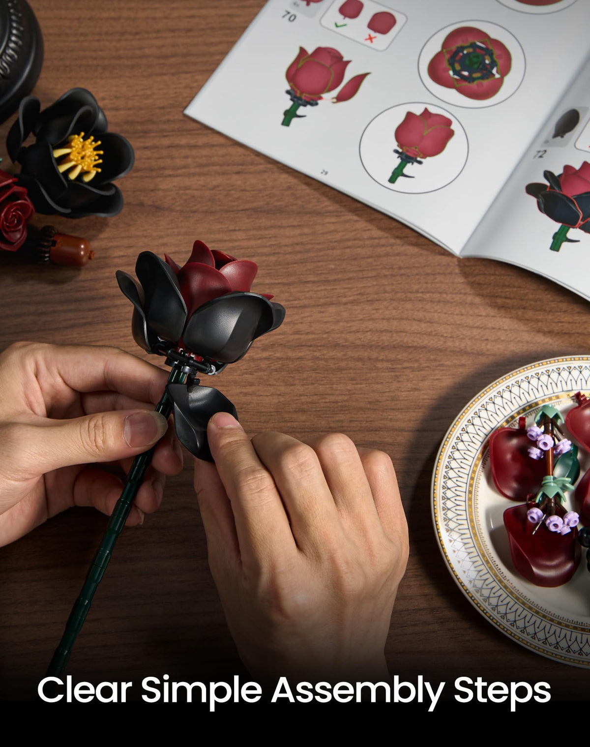 iATOM Black Burgundy Red Rose Bouquet Building Set makes a unique gift for her