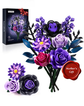 iATOM Flower Bouquet Building Set with purple roses for lifelike indoor display
