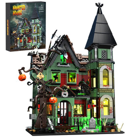 iATOM Haunted House Building Set pumpkin details for dramatic Halloween decor and family fun.