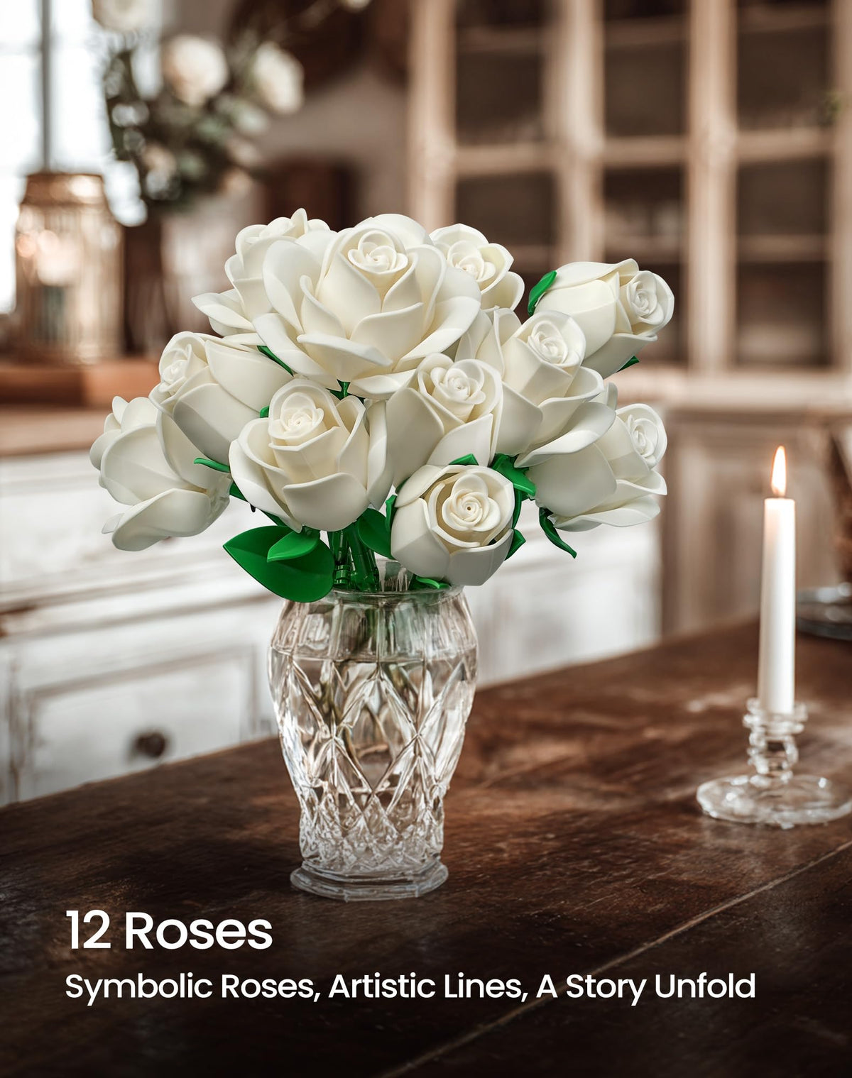 iATOM White Rose Bouquet Building Set makes a thoughtful gift for many occasions.