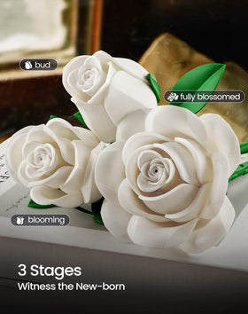 iATOM White Rose Bouquet Building Set provides no-maintenance decor you can enjoy.