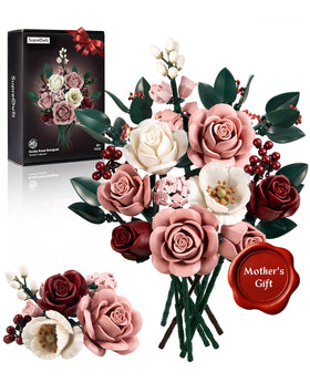 iATOM pink roses bouquet bricks show lifelike petals for timeless home decor
