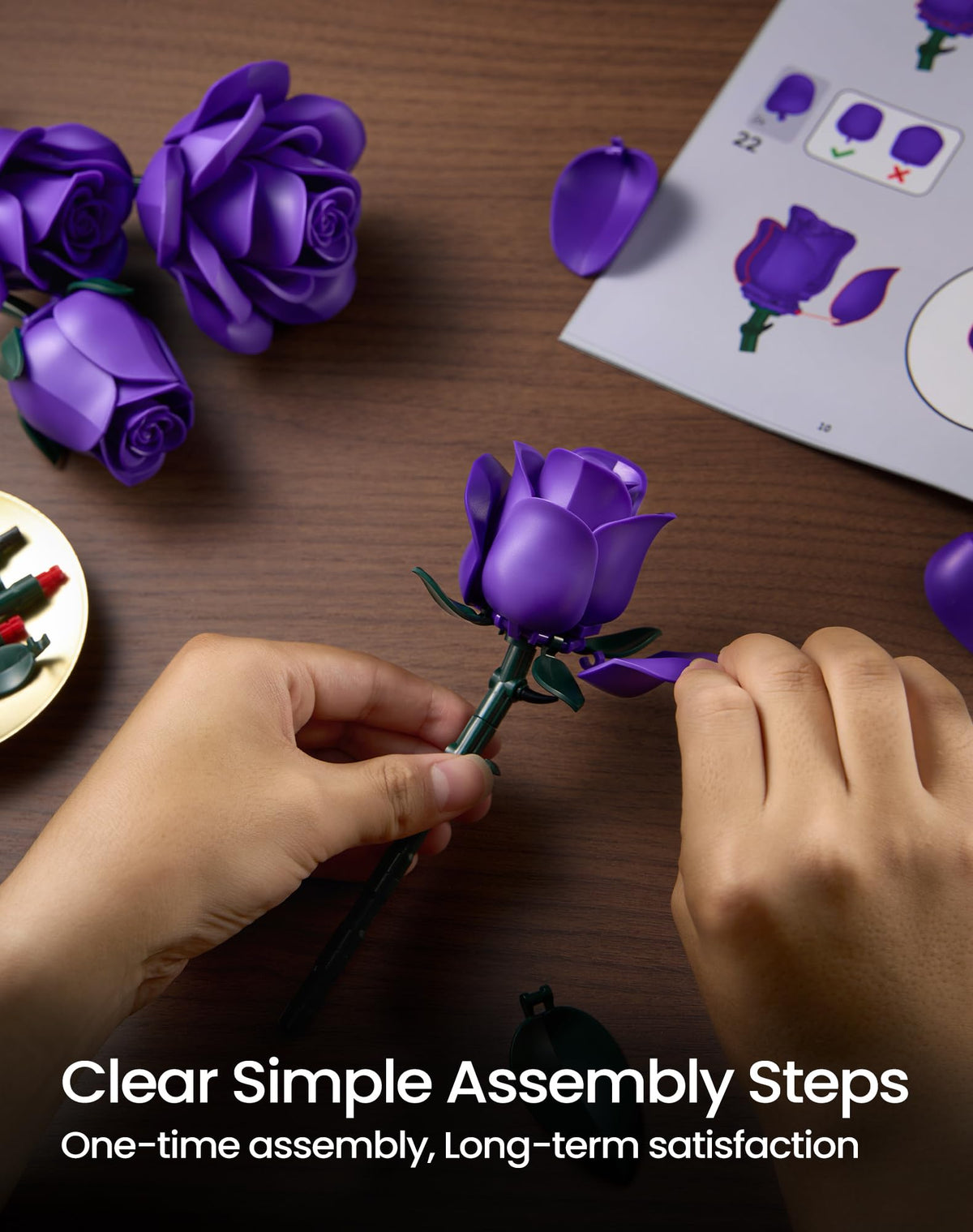 iATOM Purple Rose Bouquet centerpiece on table demonstrates maintenance-free decor