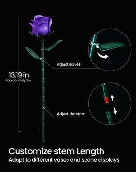 iATOM purple rose bouquet kit shows adjustable stems for versatile vase fits