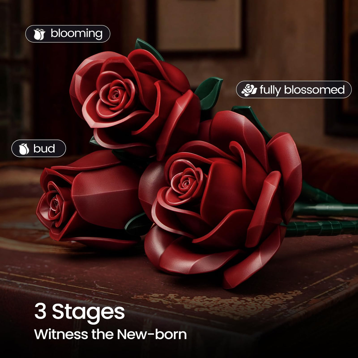 iATOM swivel petals and adjustable stems fit various vases and displays.