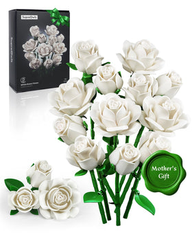 iATOM White Rose Bouquet Building Set offers a lifelike bloom for lasting home decor.