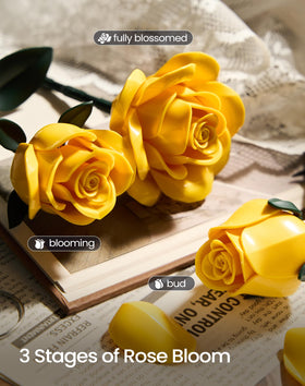 iATOM Yellow Rose Bouquet Building Set features durable ABS bricks for long-lasting decor.