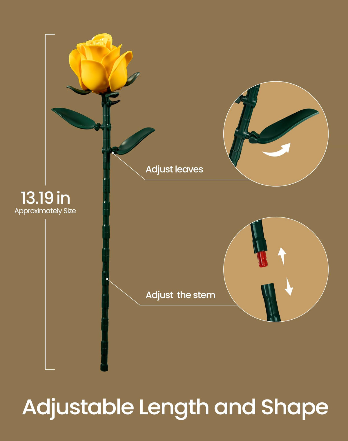 iATOM 12-piece brick bouquet provides a realistic rose-like appearance.