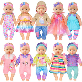 iBayda 10-piece doll clothes set with rompers for easy dress-up and imaginative play.