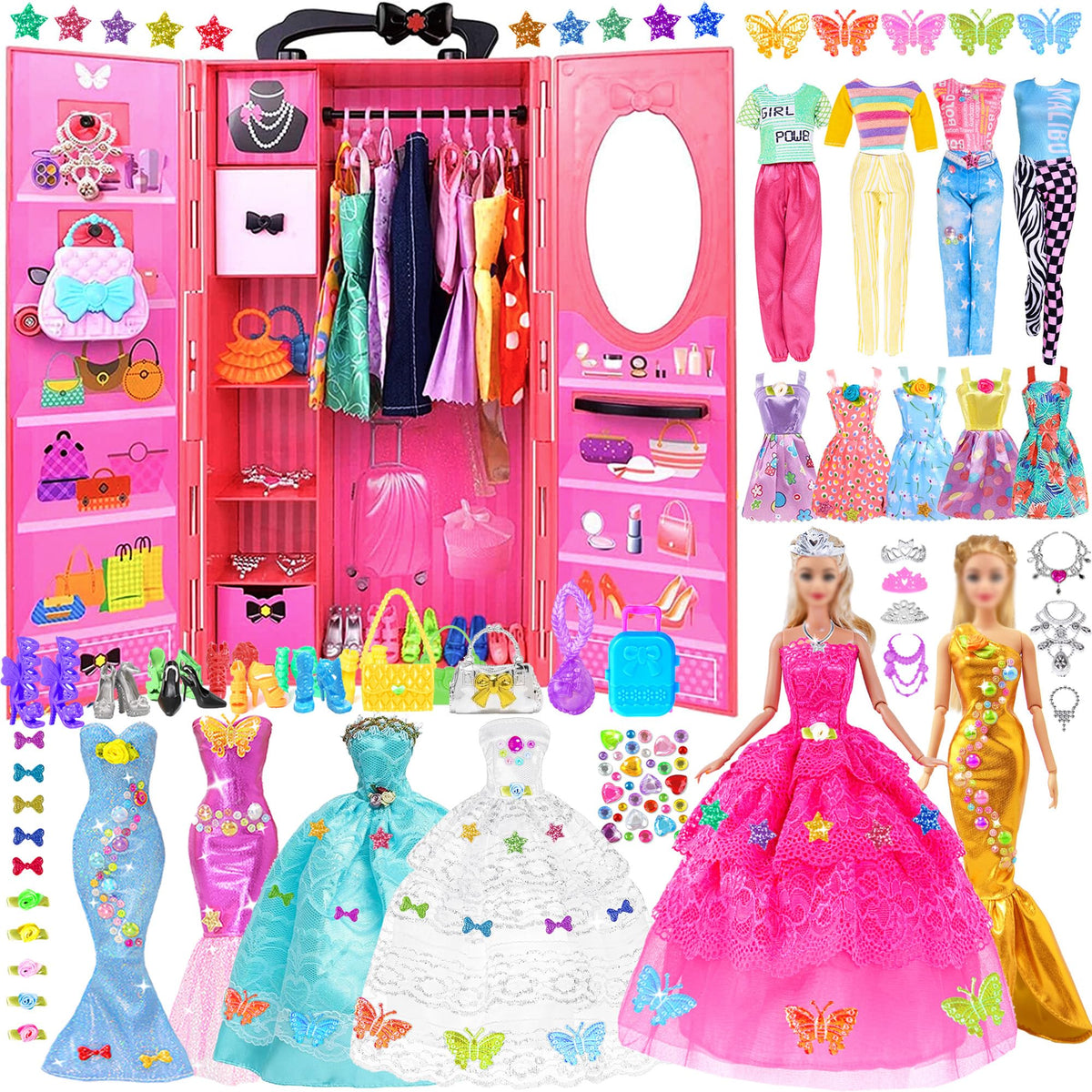 iBayda 139pcs fashion doll wardrobe with wedding dress for imaginative play