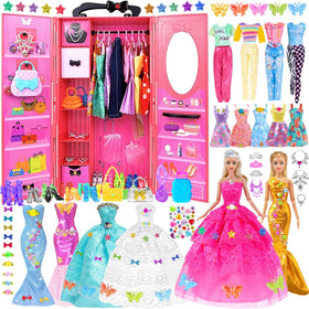 iBayda 139pcs fashion doll wardrobe with wedding dress for imaginative play