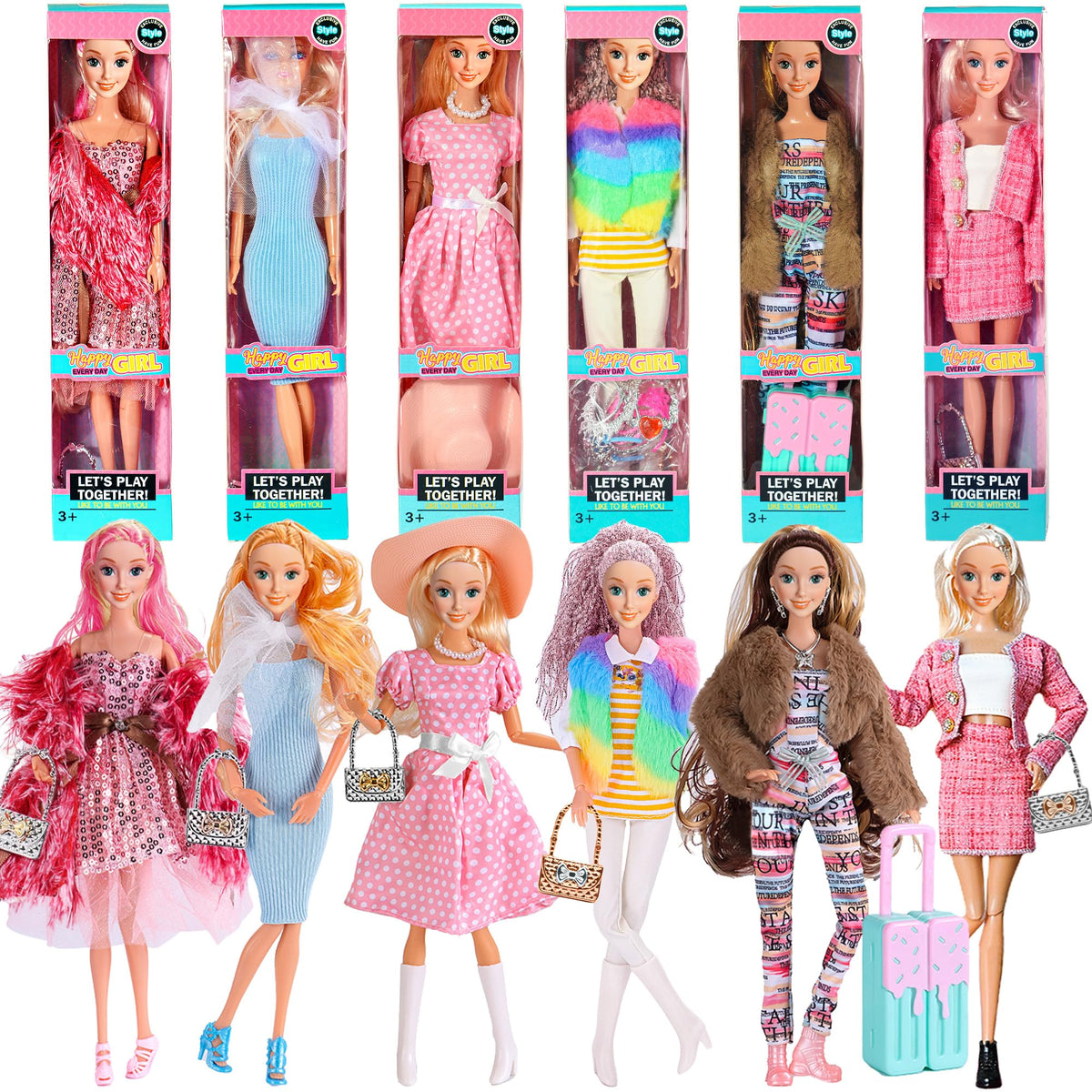 iBayda six pack fashion dolls set with poseable figures for imaginative play