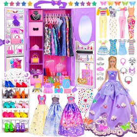 iBayda doll closet with doll inside for organized dress-up play