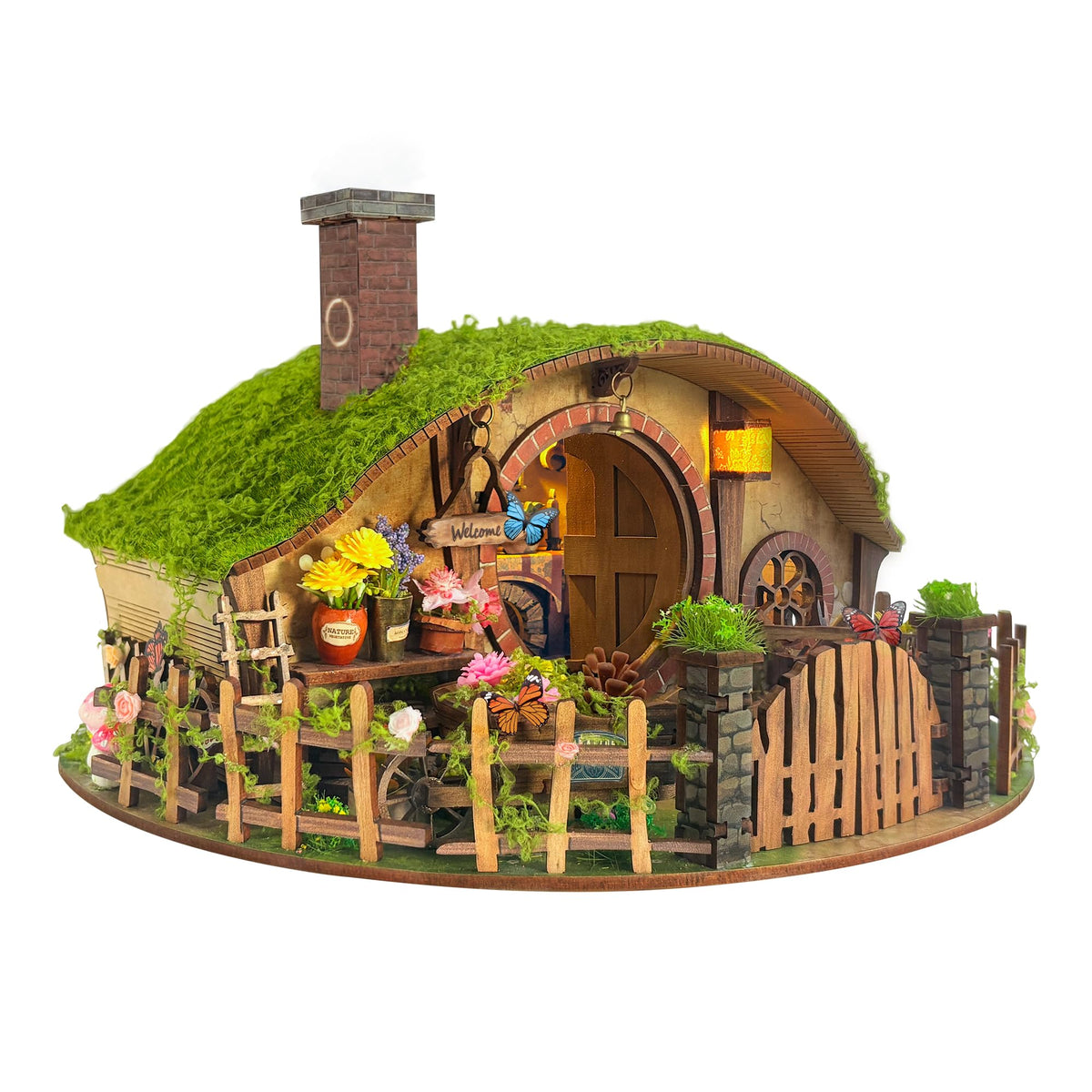 IBOHEYE forest house kit front view shows intricate wood details for mindful crafting