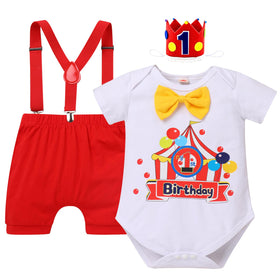 IBTOM CASTLE first birthday romper in red for adorable photo moments