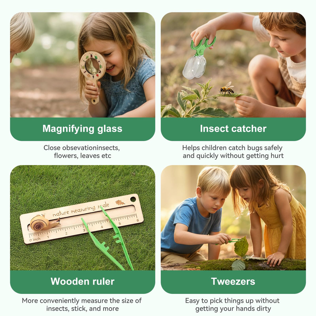 ibwaae Bug Catcher Kit magnifying glass reveals tiny details up close.