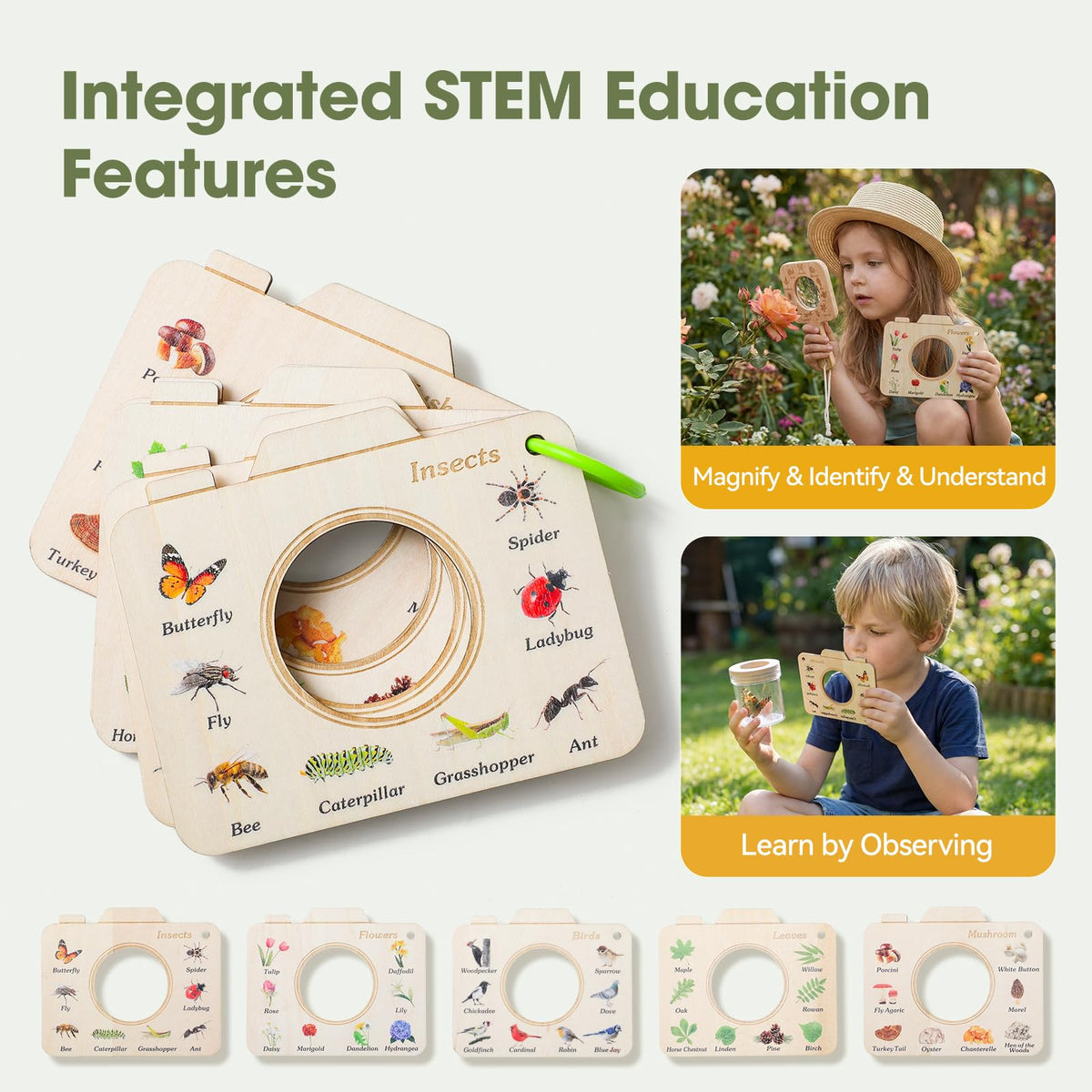 Ibwaae wooden bug catcher kit butterfly net in action during backyard adventure.