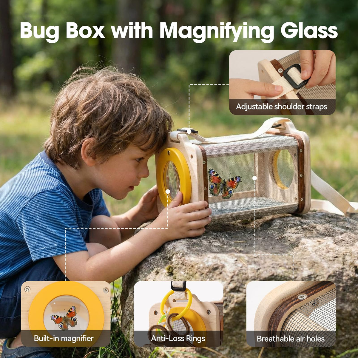 Ibwaae wooden bug catcher kit tweezers for gentle insect handling.