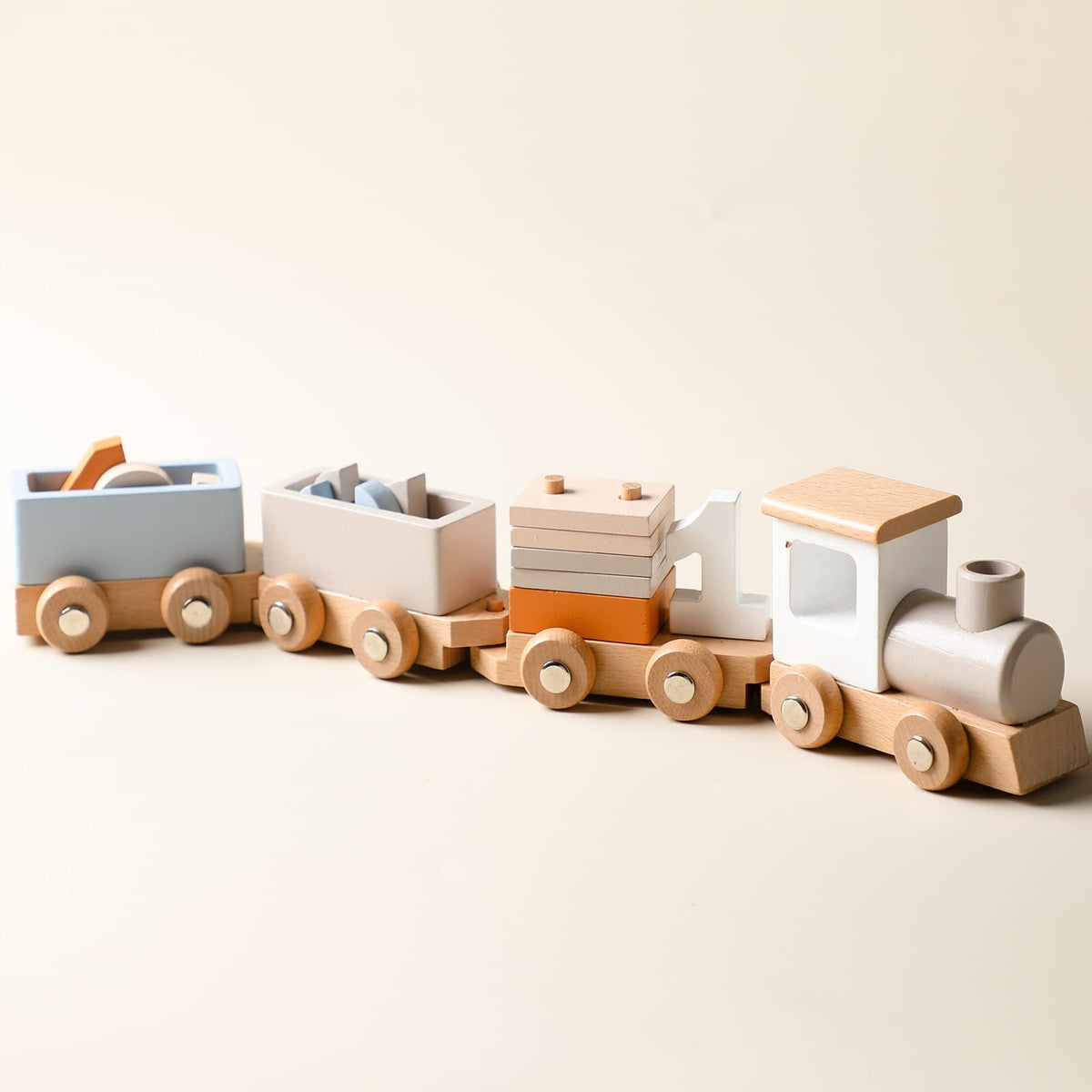 ibwaae wooden train locomotive with a smooth finish for safe toddler play.
