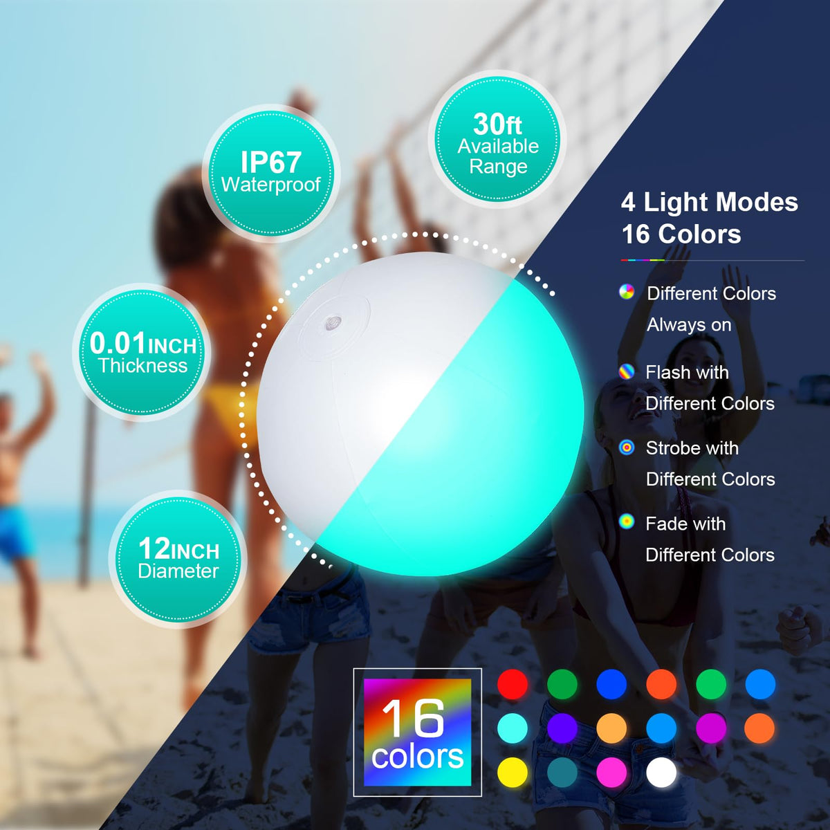 Icnice 12 inch glow ball inflates easily for durable outdoor fun.