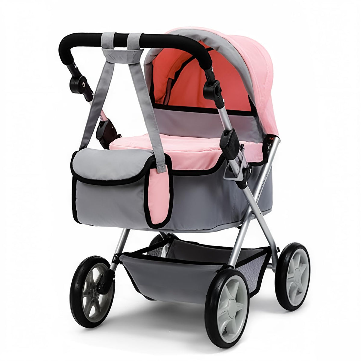 iCradle doll stroller with adjustable hood for sun protection during pretend play.