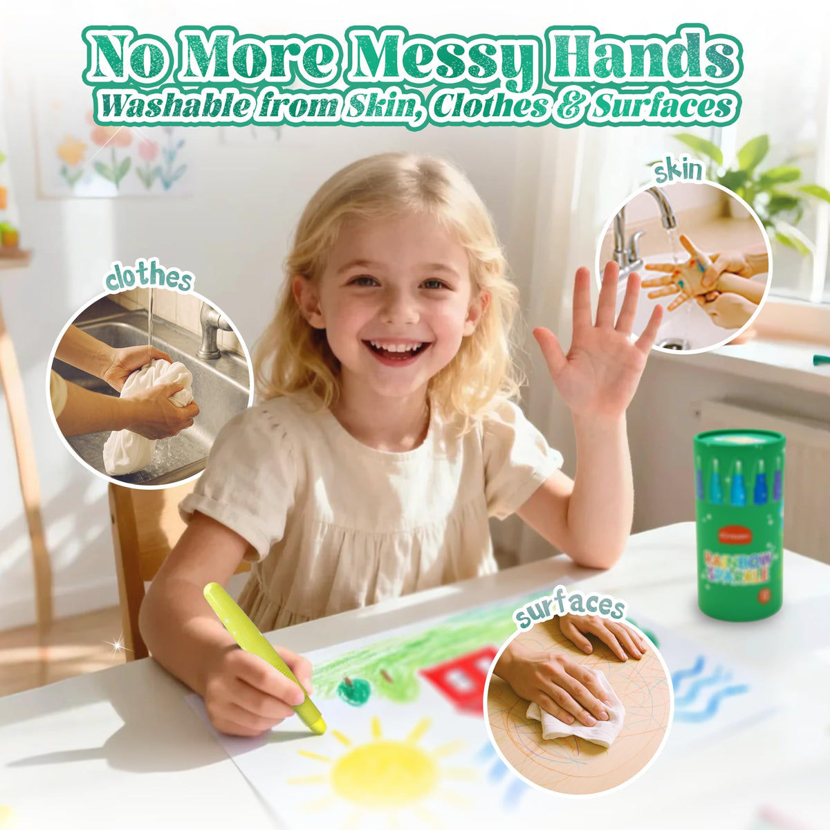 iCrayon washable crayons for kids keeps hands clean after drawing