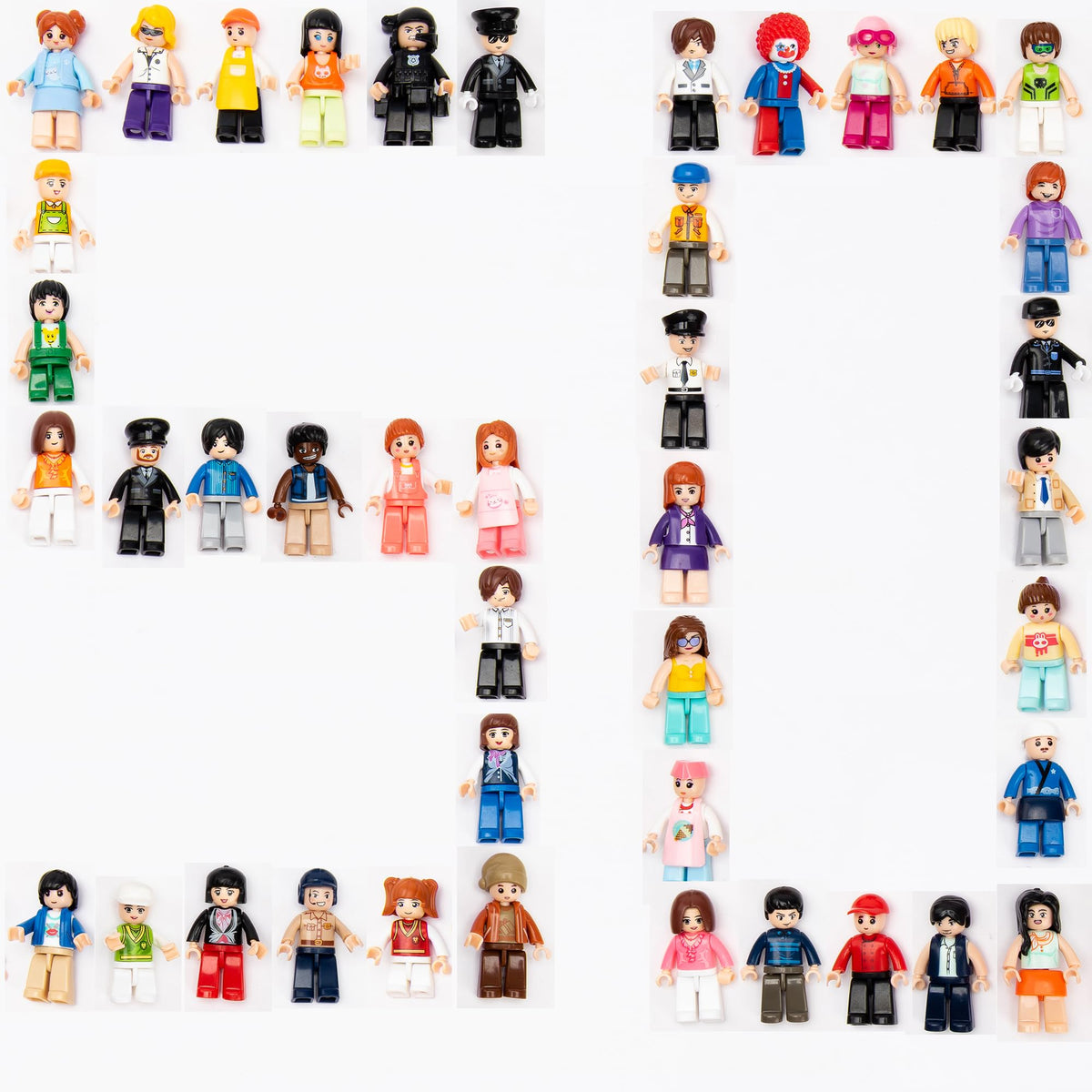Icyhit random minifigures pack with 50 figures for surprise unboxing and imaginative play.