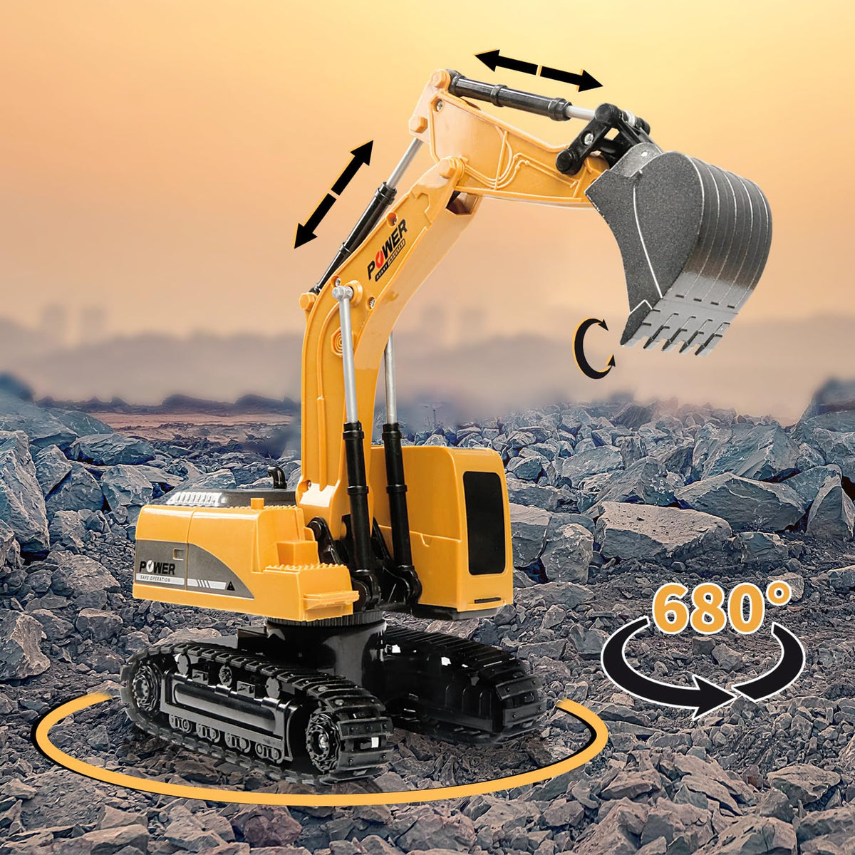 ID Gerilla RC excavator uses durable materials for tough, safe playtime.