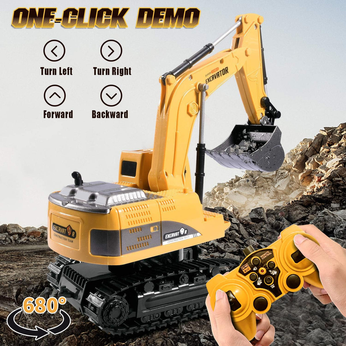 ID Gerilla RC excavator lights and sounds for immersive play experiences.