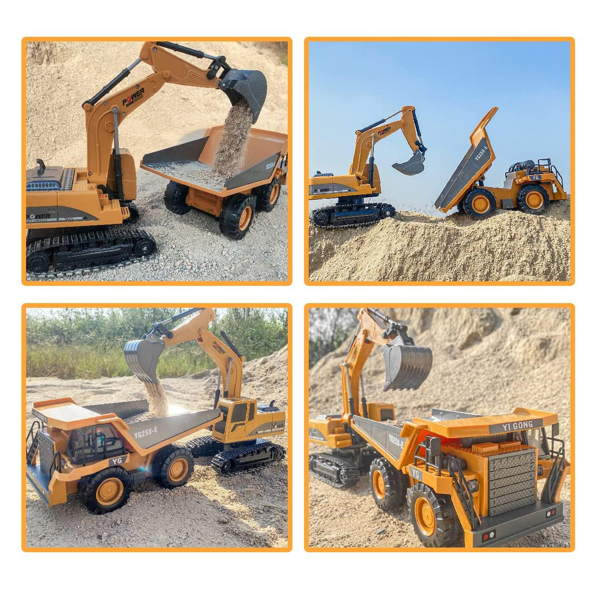 ID Gerilla RC excavator includes rechargeable batteries for long sessions.