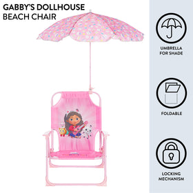 Idea Nuova Gabby’s Dollhouse chair showing umbrella clip on back for shade during outdoor activities