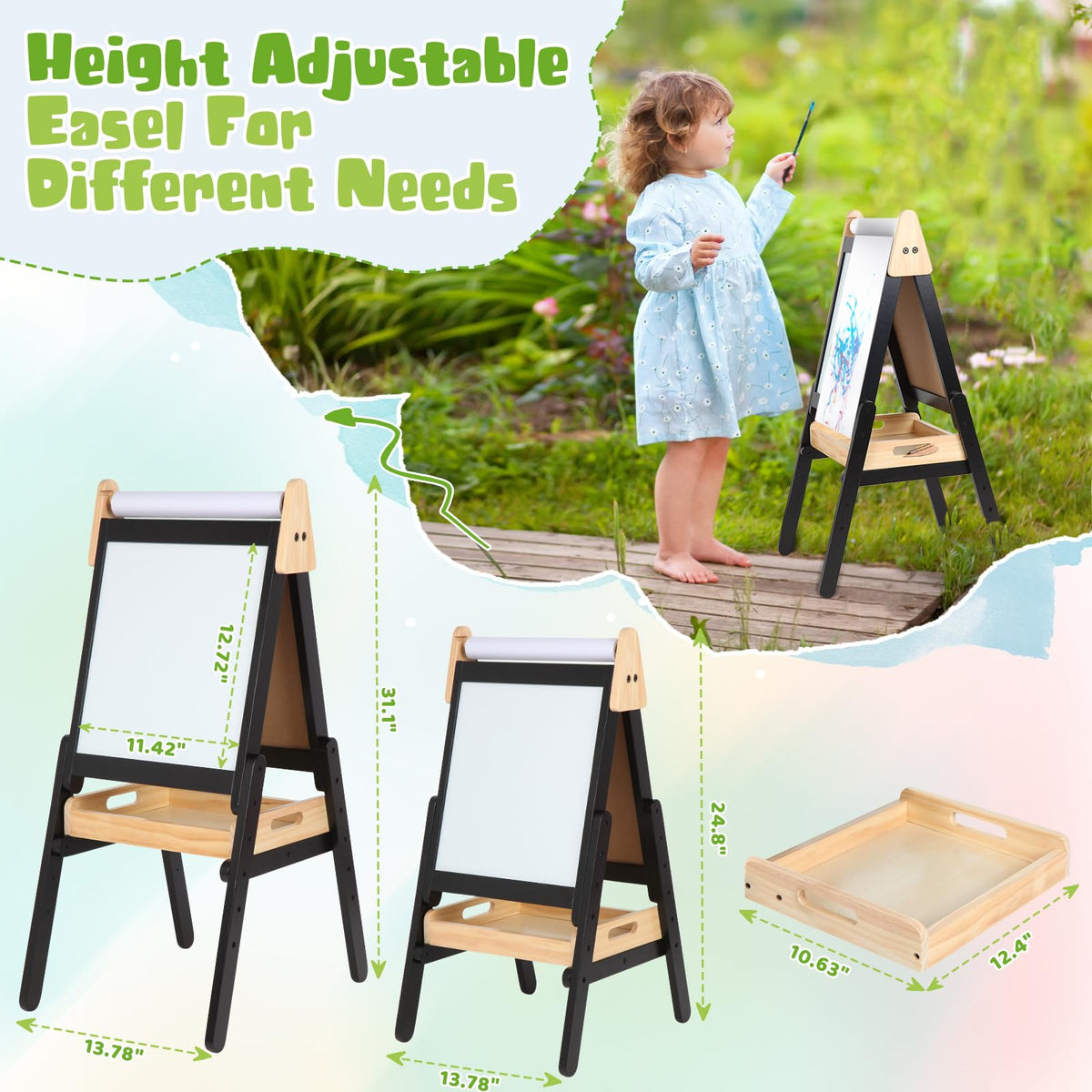 IDEA FAMILY eco-friendly pine wood easel highlighting safe materials