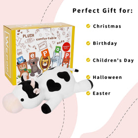 IdeaMeme Cow Weighted Plush care instructions, easy fluffing after unboxing.