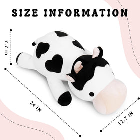 IdeaMeme Cow Weighted Plush side view, plush comfort for naps.