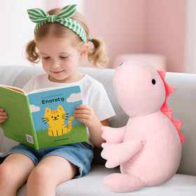 IdeaMeme dino plush in chair providing cushioned support for lounging